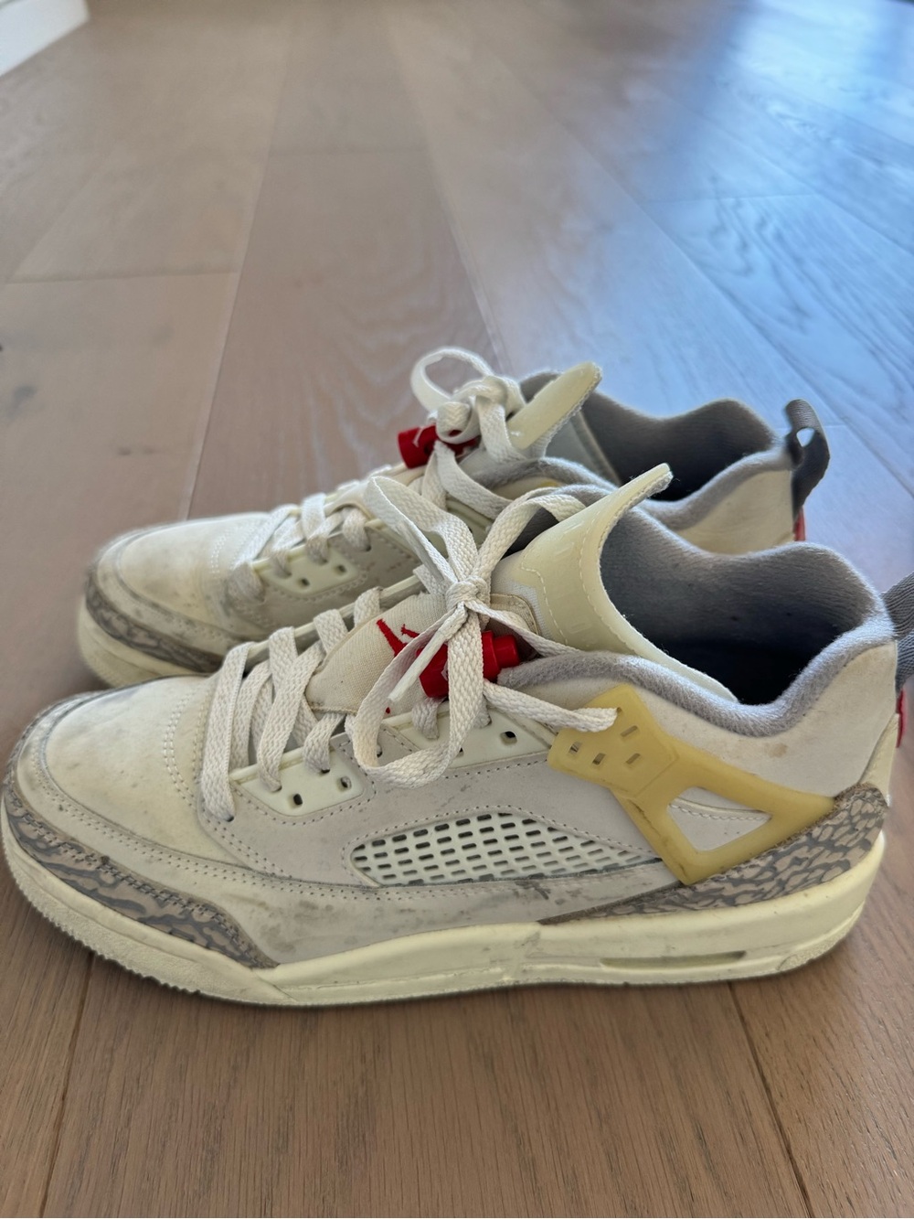 Nike Kids Air Jordan White and Gray Sneakers with Red accents. Size 6 Youth